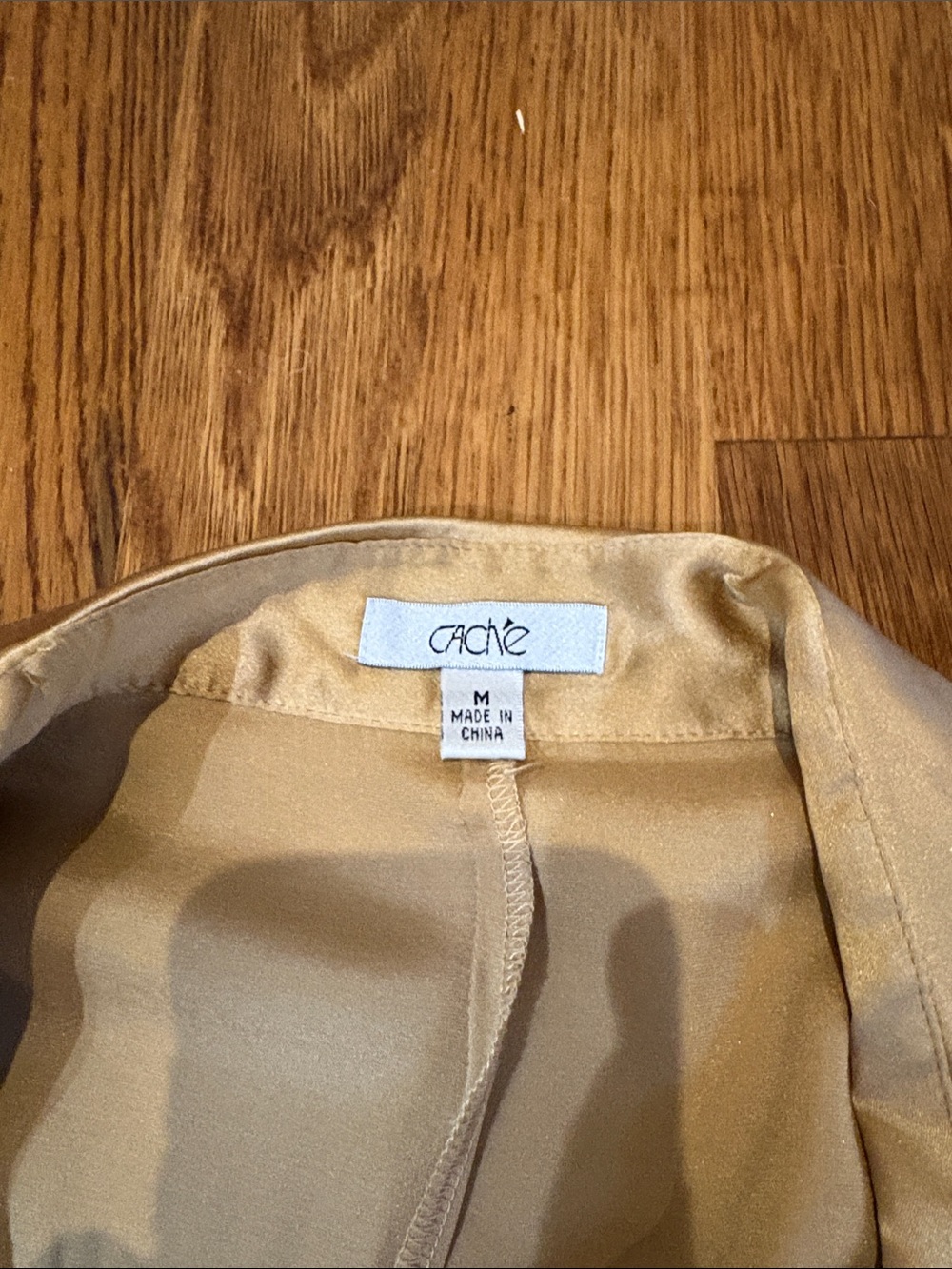 Cache Gold Satin Ruched Button-Down Blouse - Picture 5 of 8